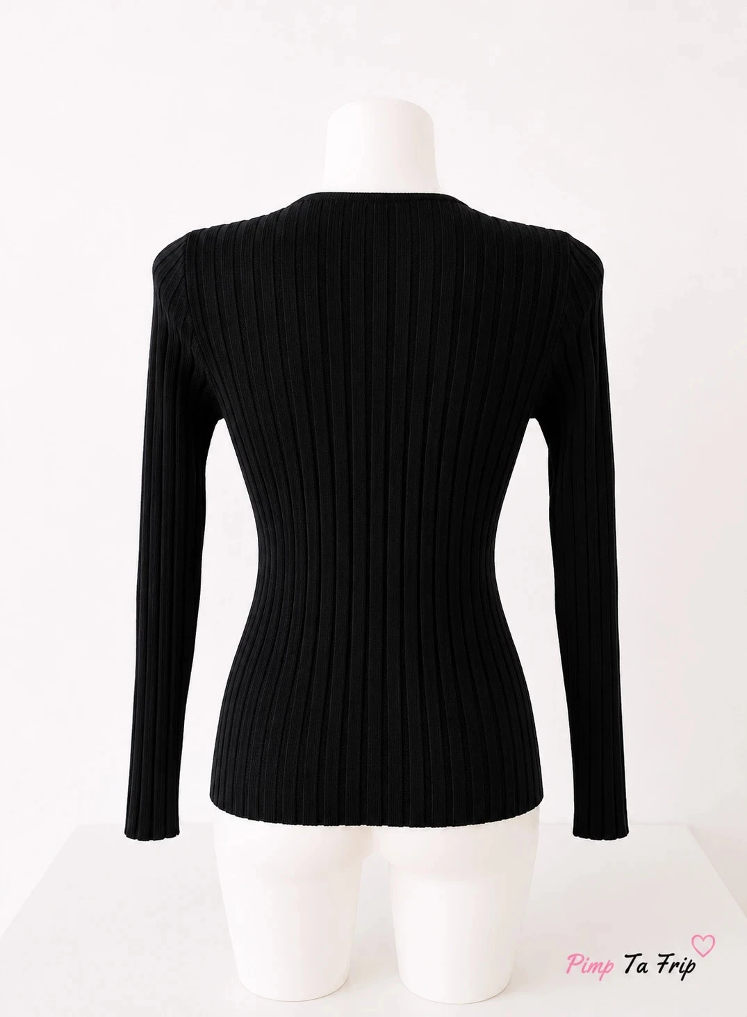 🖤 Jersey negro de punto de costilla con cuello en V – S – photo 3